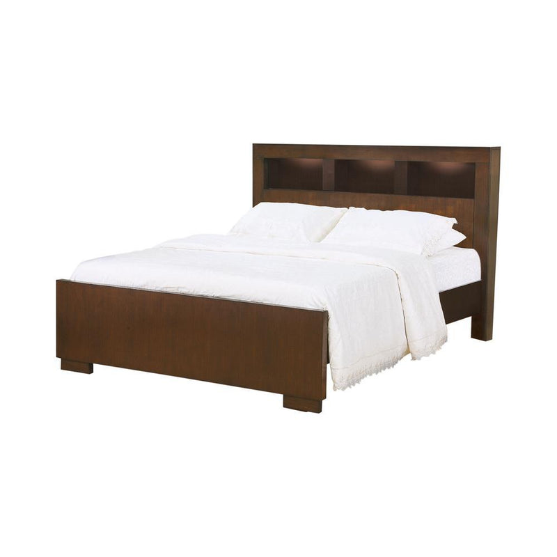 Jessica California King, E.king, & Queen Bed with Storage Headboard Cappuccino