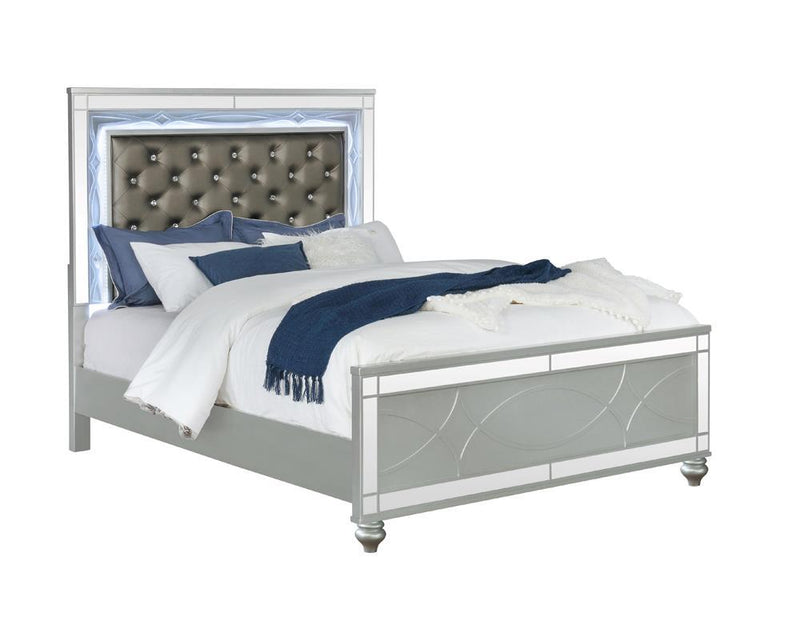 Gunnison Queen Panel Bed with LED Lighting Silver Metallic