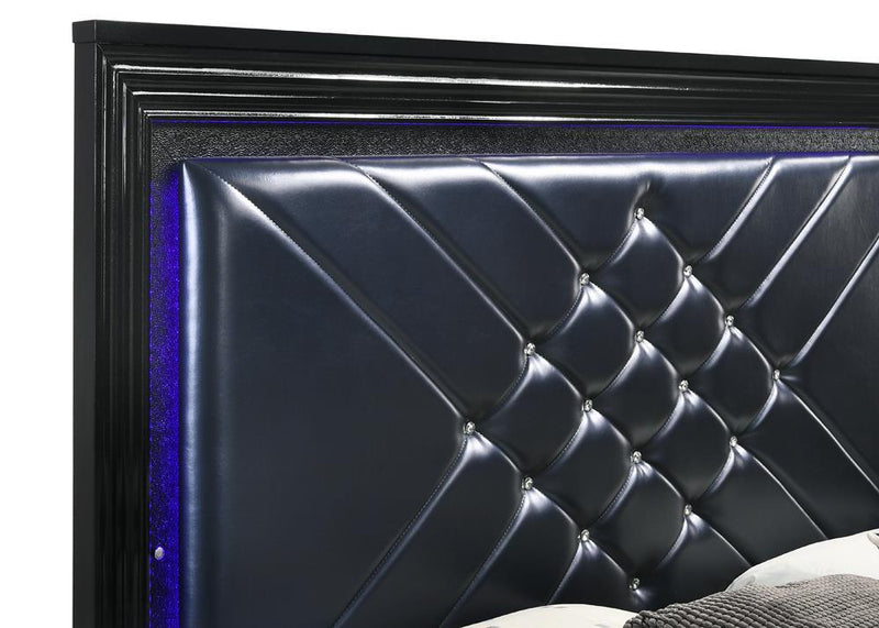 Penelope Eastern King Bed with LED Lighting Black and Midnight Star