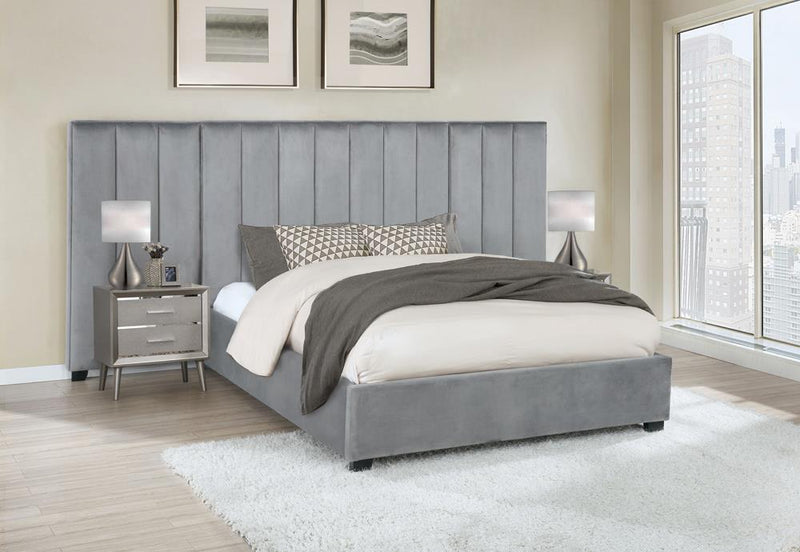 Arles Queen Vertical Channeled Tufted Bed Grey