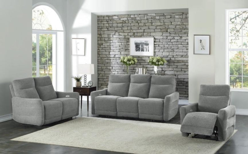 Homelegance Furniture Edition Power Double Lay Flat Reclining Sofa in Dove Grey 9804DV-3PWH