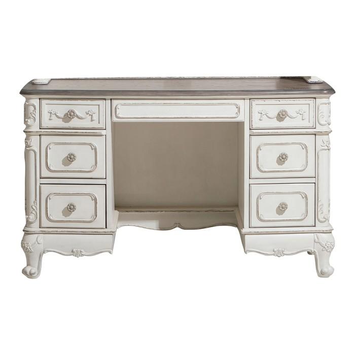 Cinderella Writing Desk in Antique White with Grey Rub-Through 1386NW-11