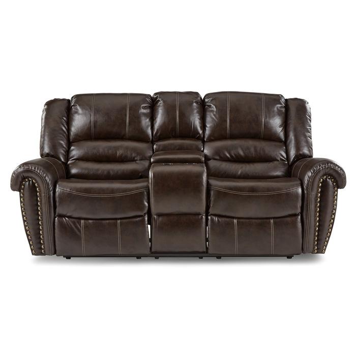 Center Hill Double Glider Reclining Loveseat w/ Center Console in Dark Brown 9668BRW-2