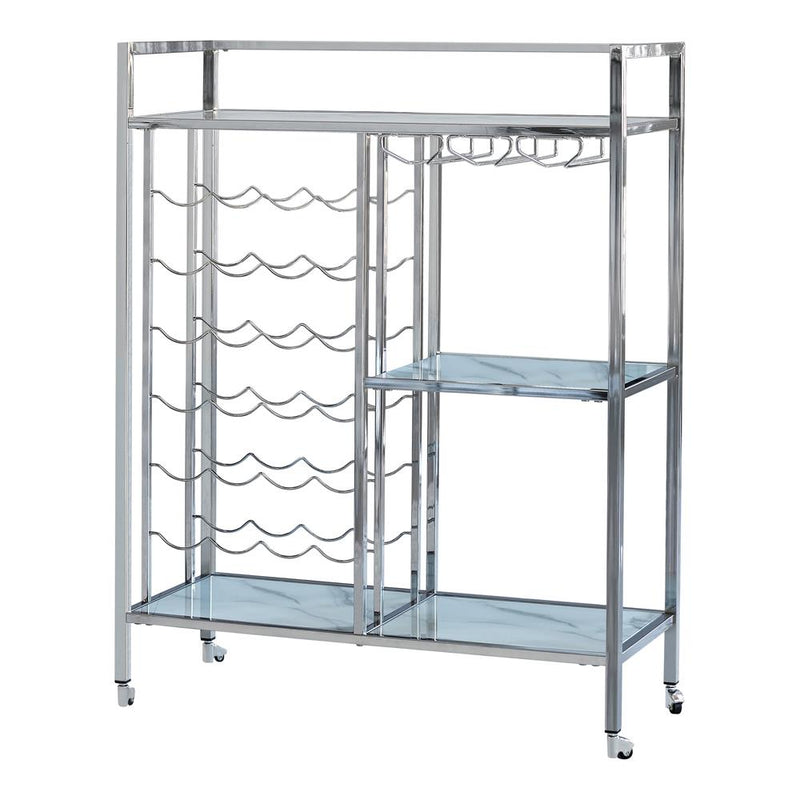 Derion Glass Shelf Serving Cart with Casters Chrome image
