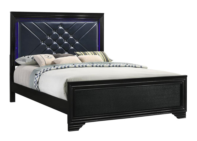 Penelope Queen Bed with LED Lighting Black and Midnight Star image