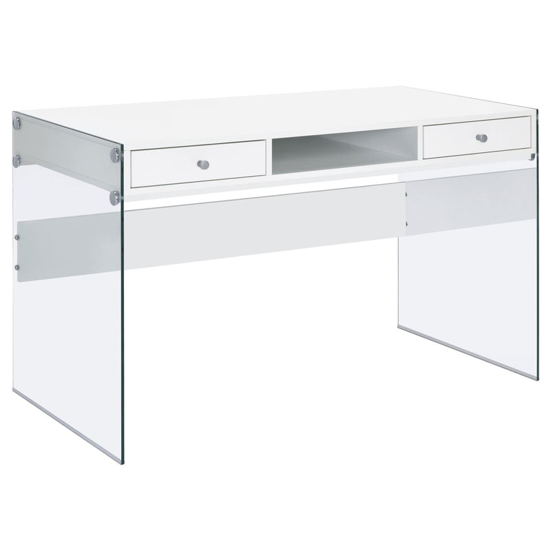 Dobrev 2-drawer Writing Desk Glossy White and Clear image